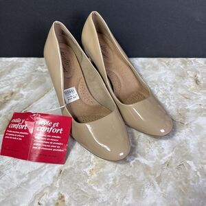 Dexflex Comfort Karma Women's Round Toe Nude Patent Pump High Heel Shoes 8.5W